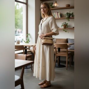 NEW Cheval Firenze Leather and Jute Rafia Crossbody Purse